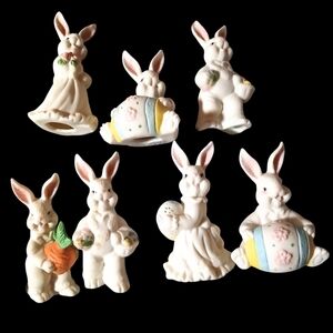 Set Of 7 Vintage Porcelain Easter bunnies White Spring Color